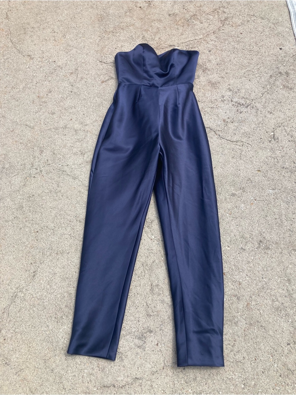 Strapless Navy Satin Jumpsuit